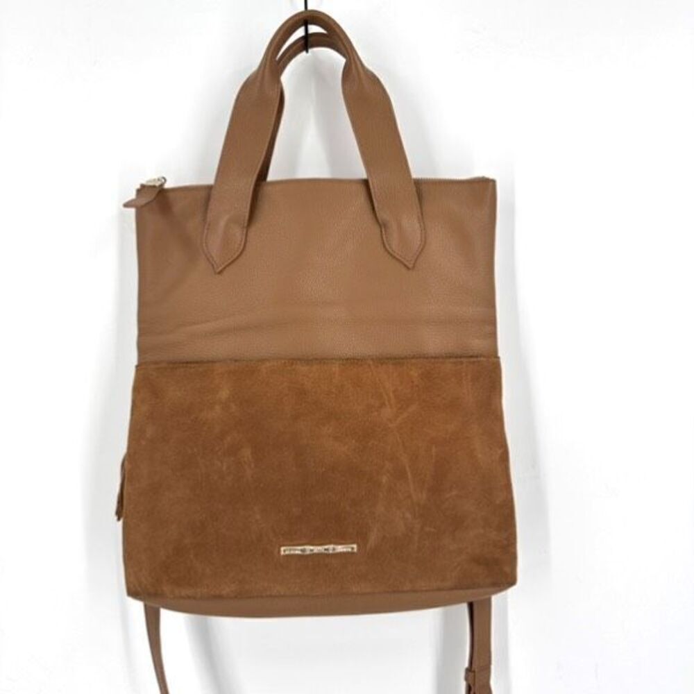 Elaine Turner Women's Suede Pebbled Leather Crossbody Tote Handbag Brown Medium